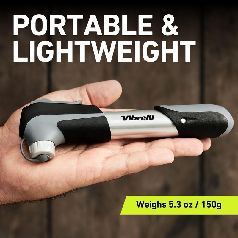 Vibrelli Mini Bike Pump - Presta & Schrader Bicycle Pump - 120 PSI Tire Pump for Road & MTB - No Valve Changing Needed - Image 4